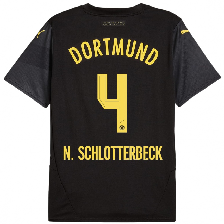 Women Football Nico Schlotterbeck #4 Black Yellow Away Jersey 2024/25 T-Shirt Canada