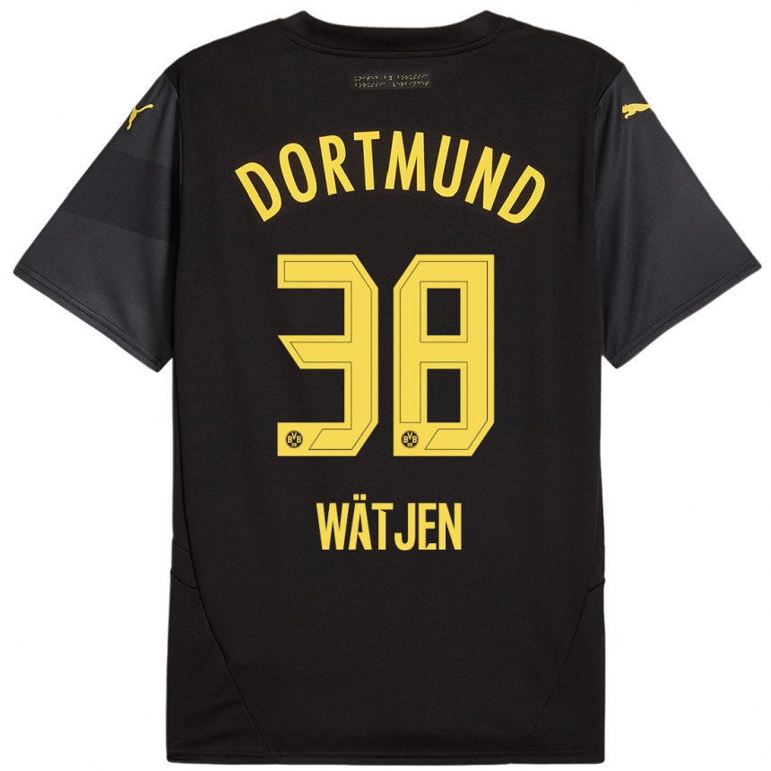 Women Football Kjell Wätjen #38 Black Yellow Away Jersey 2024/25 T-Shirt Canada