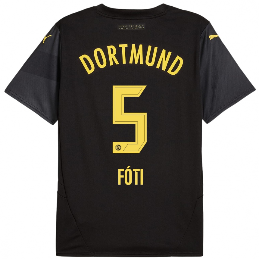 Femme Football Maillot António Fóti #5 Noir Jaune Tenues Extérieur 2024/25 Canada