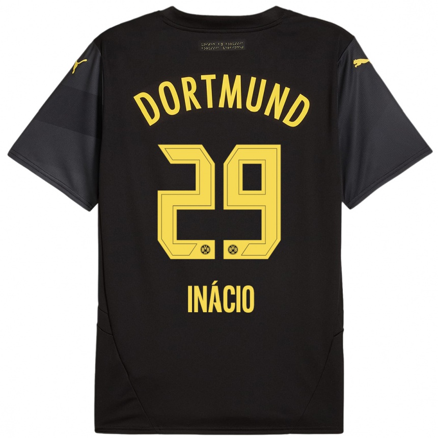 Women Football Samuele Inácio #29 Black Yellow Away Jersey 2024/25 T-Shirt Canada