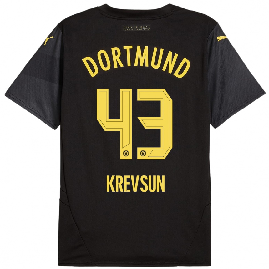 Women Football Danylo Krevsun #43 Black Yellow Away Jersey 2024/25 T-Shirt Canada