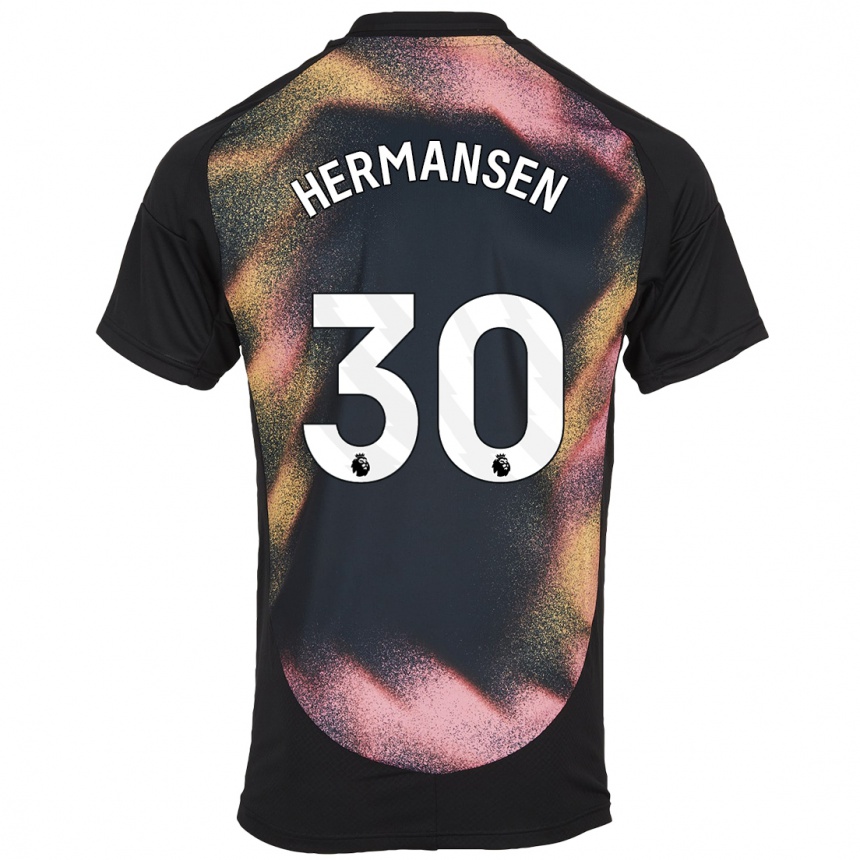 Women Football Mads Hermansen #30 Black White Away Jersey 2024/25 T-Shirt Canada