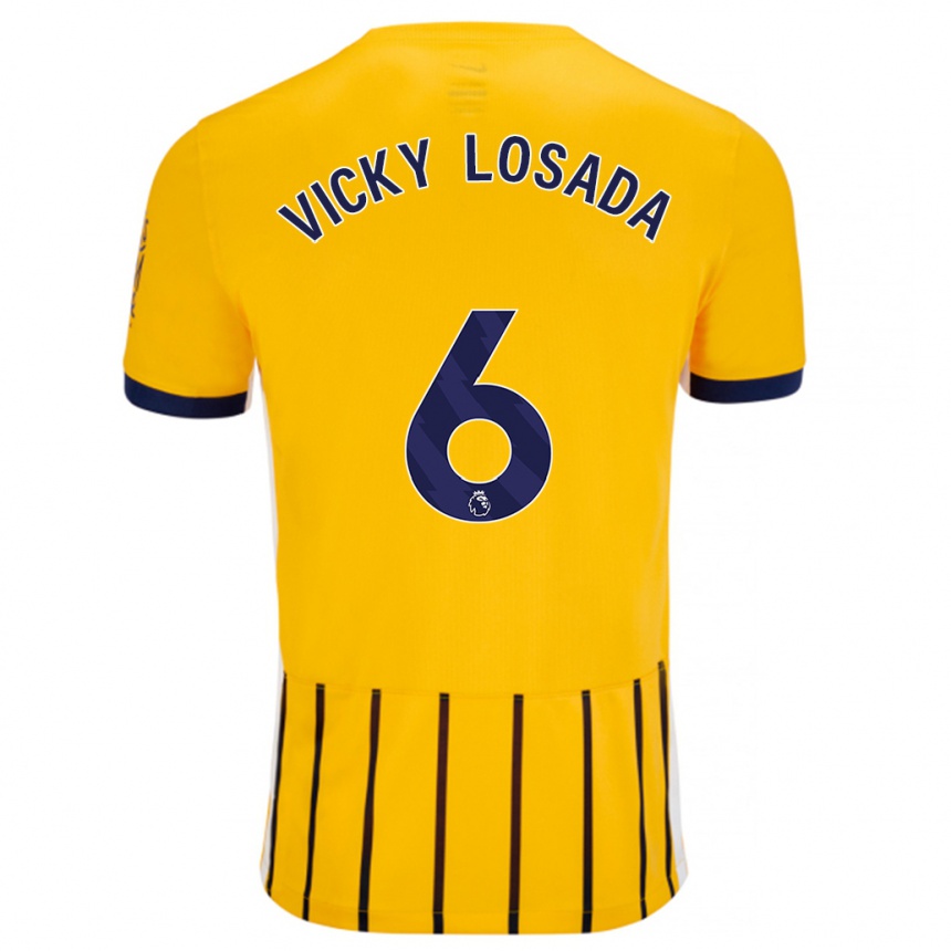 Women Football María Victoria Losada Gómez #6 Gold Blue Pinstripes Away Jersey 2024/25 T-Shirt Canada