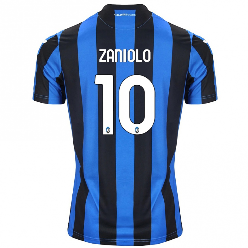 Kids Football Nicolo Zaniolo #10 Blue Black Home Jersey 2024/25 T-Shirt Canada