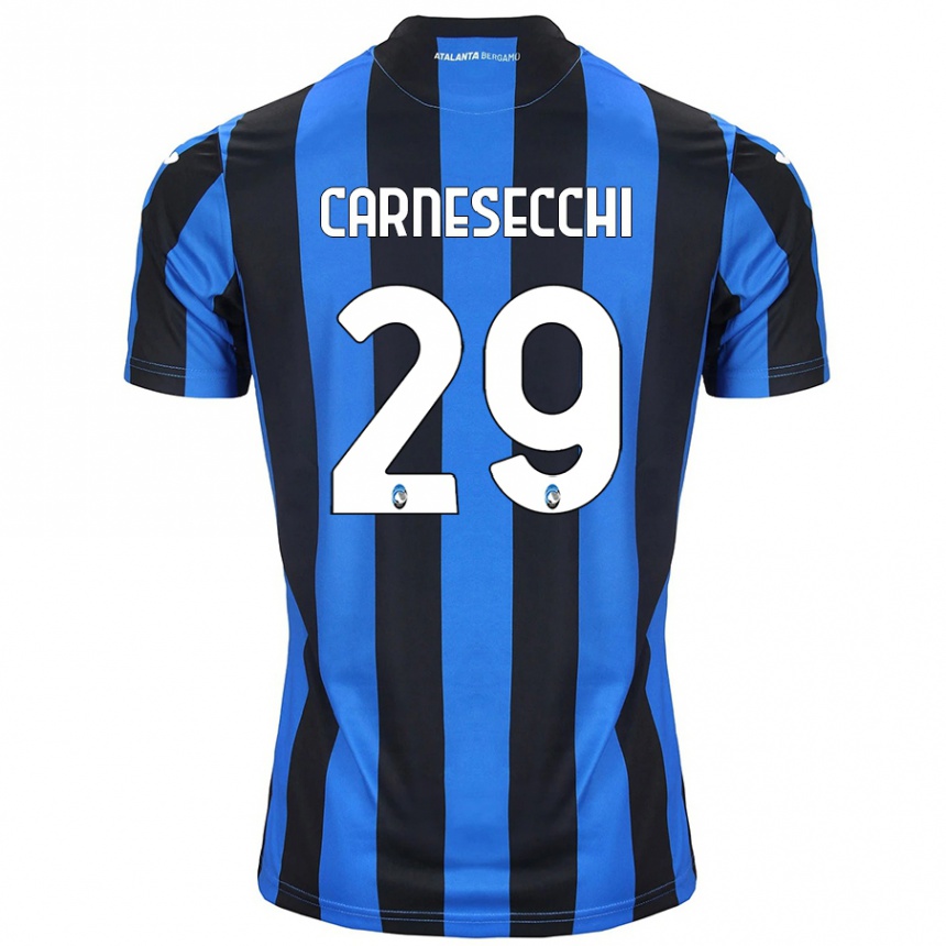 Kids Football Marco Carnesecchi #29 Blue Black Home Jersey 2024/25 T-Shirt Canada