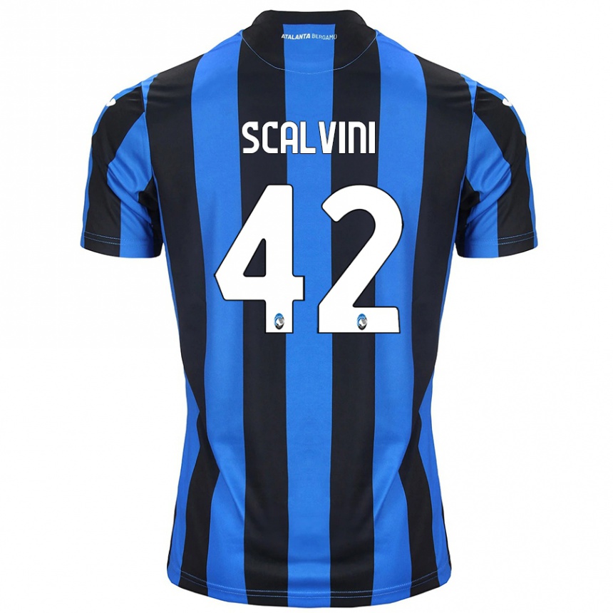 Kids Football Giorgio Scalvini #42 Blue Black Home Jersey 2024/25 T-Shirt Canada