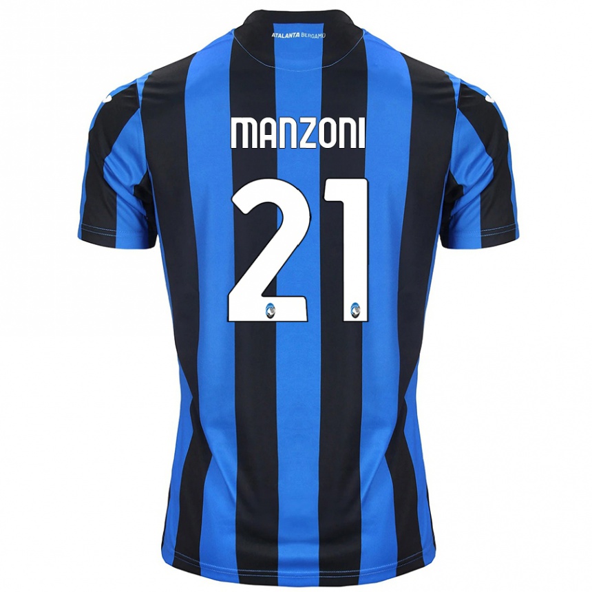 Kids Football Alberto Manzoni #21 Blue Black Home Jersey 2024/25 T-Shirt Canada