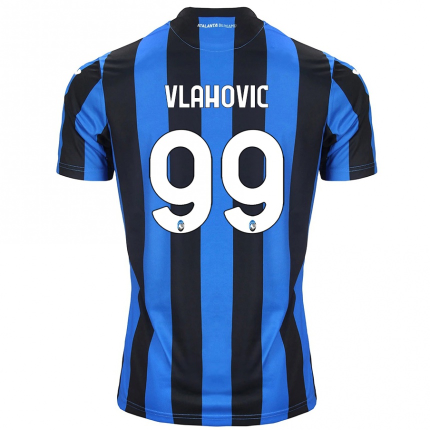 Kids Football Vanja Vlahovic #99 Blue Black Home Jersey 2024/25 T-Shirt Canada