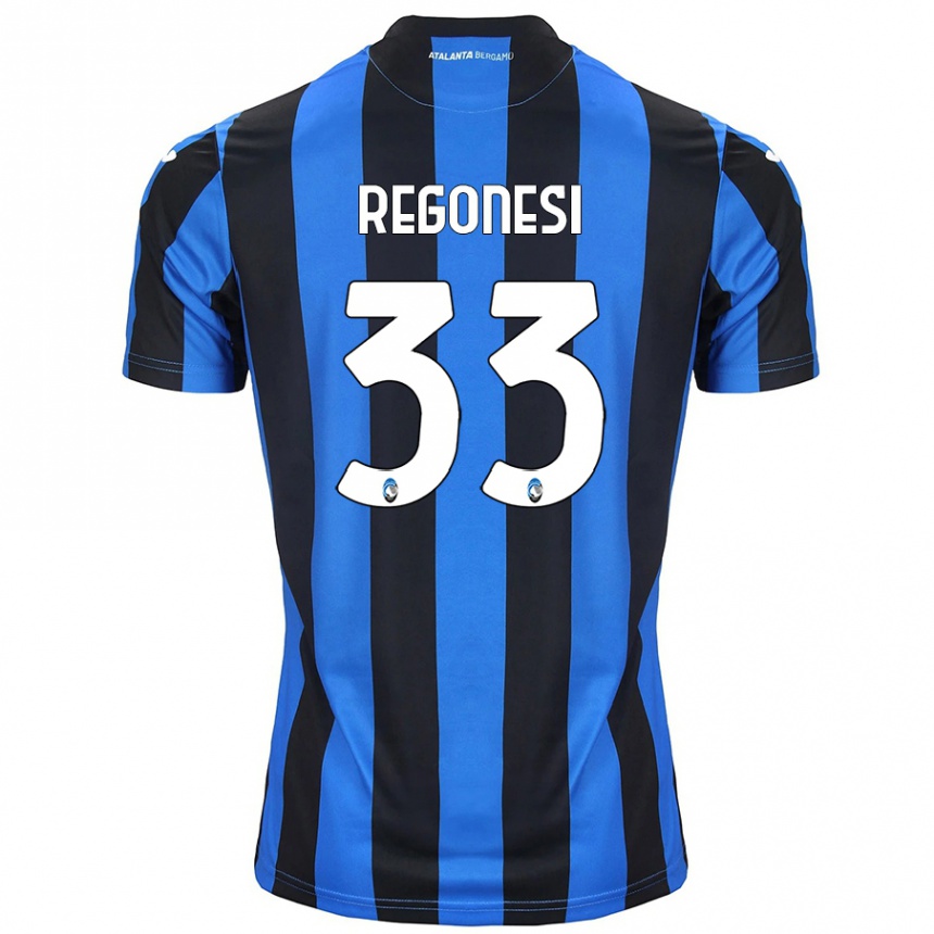 Kids Football Iacopo Regonesi #33 Blue Black Home Jersey 2024/25 T-Shirt Canada