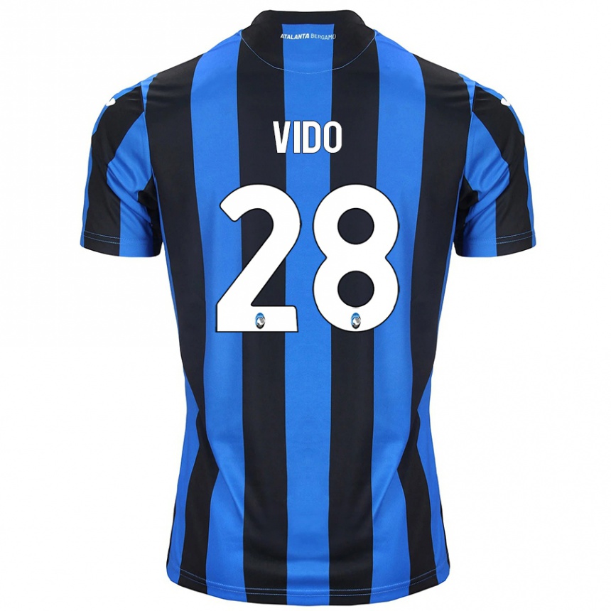 Kids Football Luca Vido #28 Blue Black Home Jersey 2024/25 T-Shirt Canada