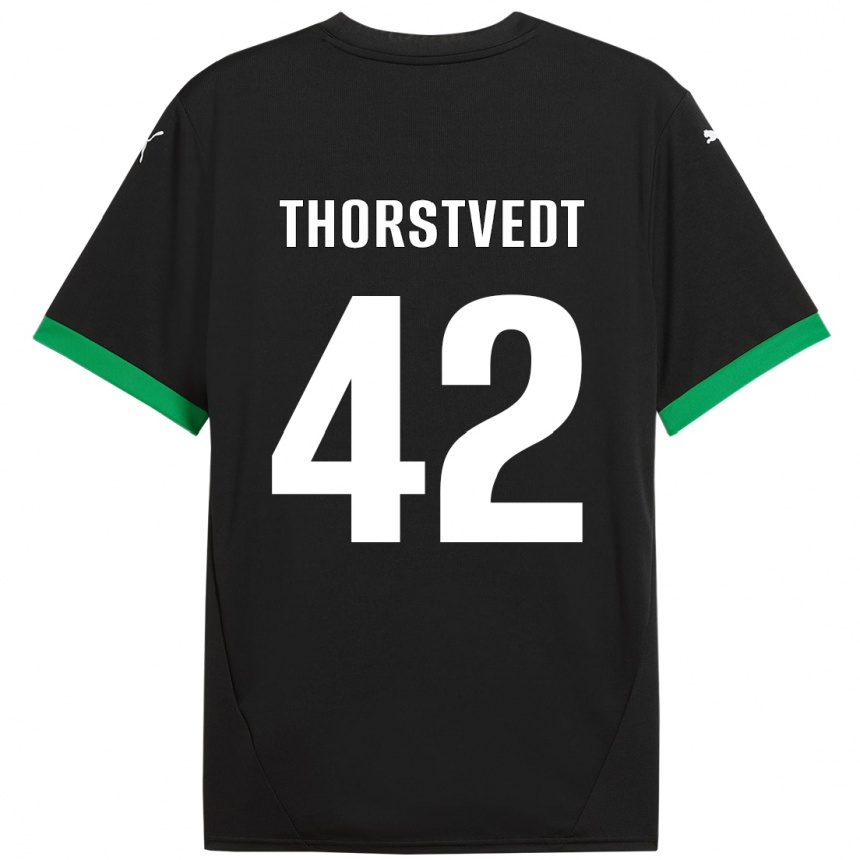 Kids Football Kristian Thorstvedt #42 Black Dark Green Home Jersey 2024/25 T-Shirt Canada