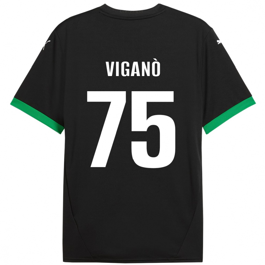 Kids Football Lorenzo Viganò #75 Black Dark Green Home Jersey 2024/25 T-Shirt Canada