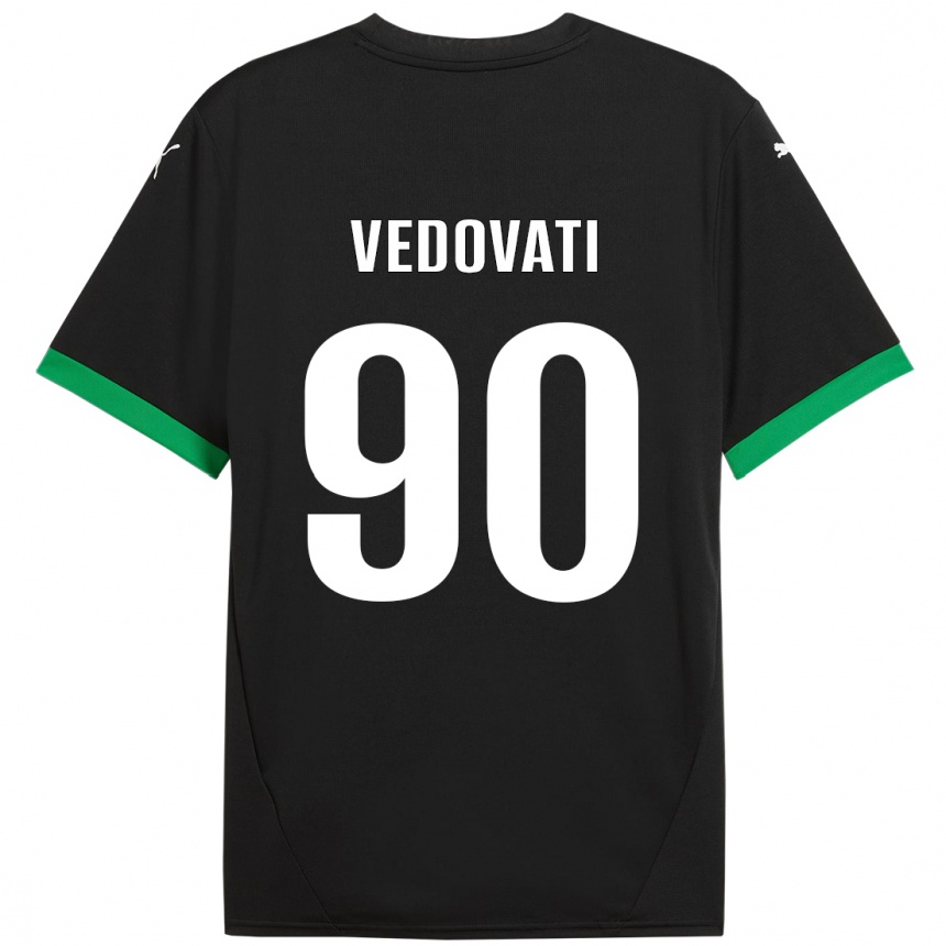 Kids Football Gabriele Vedovati #90 Black Dark Green Home Jersey 2024/25 T-Shirt Canada