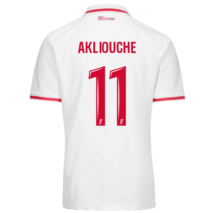 Kids Football Maghnes Akliouche #11 White Red Home Jersey 2024/25 T-Shirt Canada