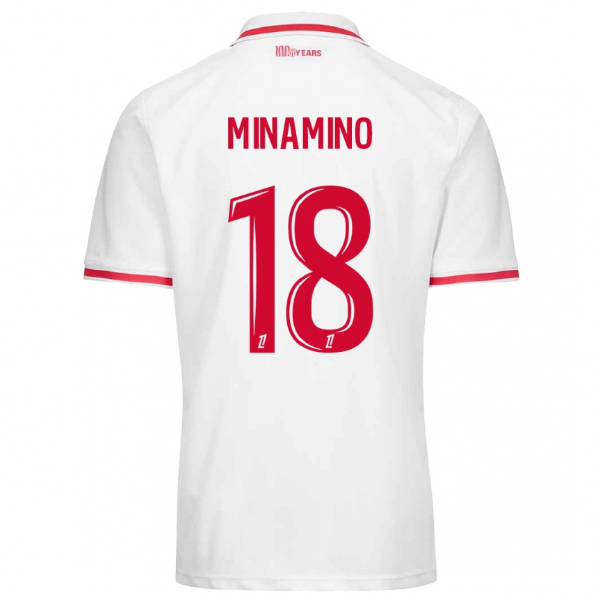 Kids Football Takumi Minamino #18 White Red Home Jersey 2024/25 T-Shirt Canada