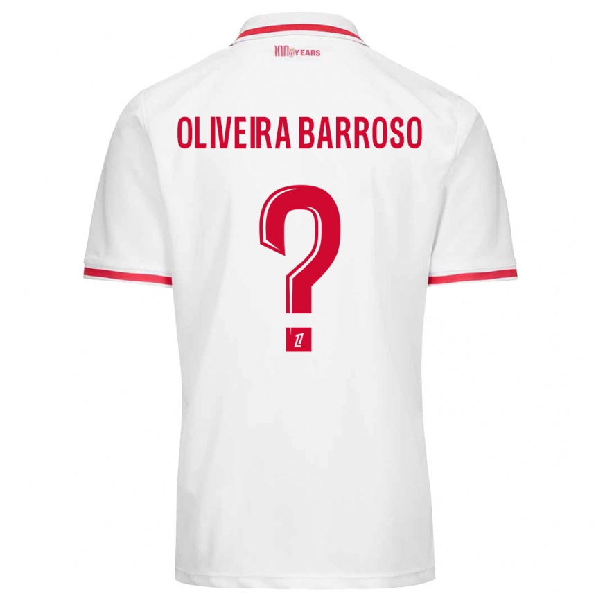 Kids Football Mickael Oliveira Barroso #0 White Red Home Jersey 2024/25 T-Shirt Canada