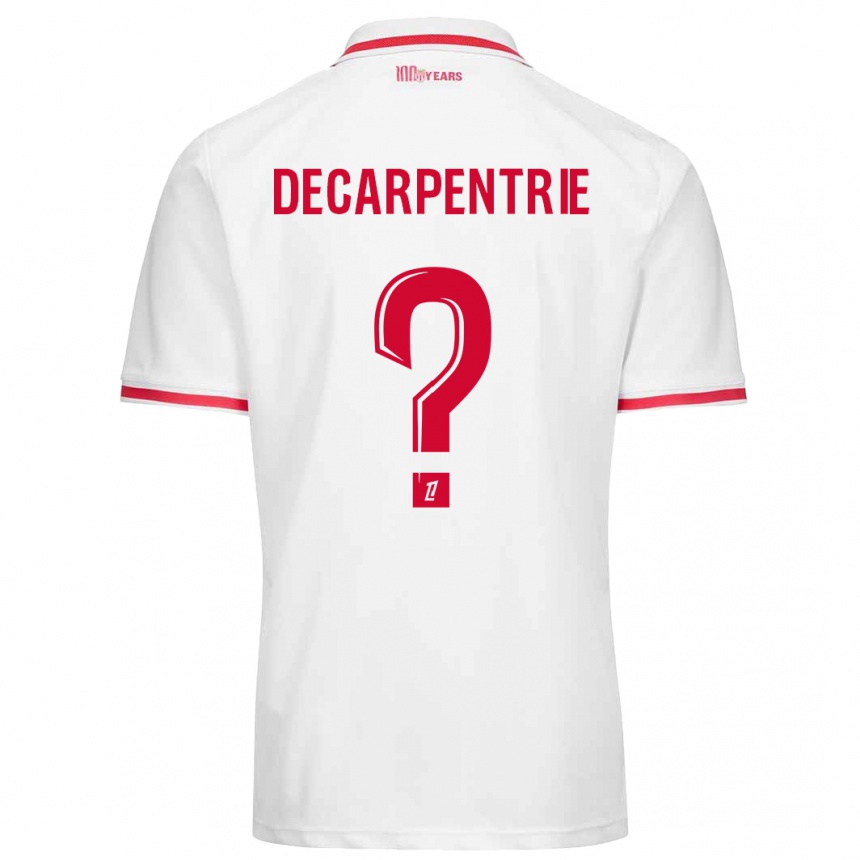 Kids Football Valentin Decarpentrie #0 White Red Home Jersey 2024/25 T-Shirt Canada