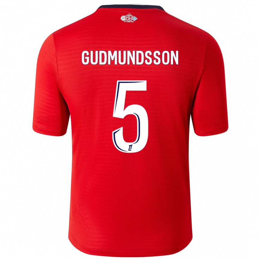 Enfant Football Maillot Gabriel Gudmundsson #5 Rouge Blanc Tenues Domicile 2024/25 Canada