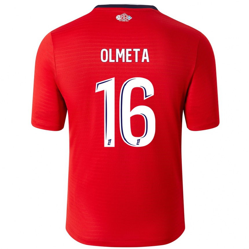 Kids Football Lisandru Olmeta #16 Red White Home Jersey 2024/25 T-Shirt Canada