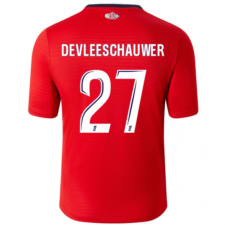 Kids Football Gwenaëlle Devleeschauwer #27 Red White Home Jersey 2024/25 T-Shirt Canada