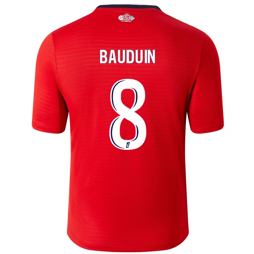 Enfant Football Maillot Justine Bauduin #8 Rouge Blanc Tenues Domicile 2024/25 Canada