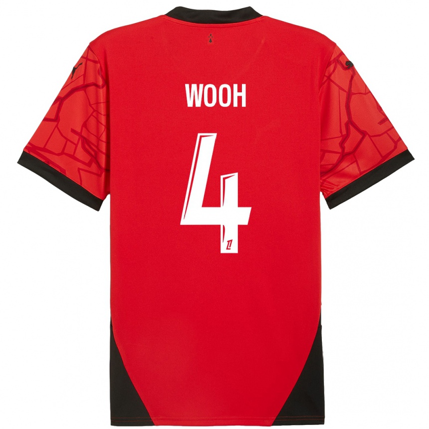 Enfant Football Maillot Christopher Wooh #4 Rouge Noir Tenues Domicile 2024/25 Canada