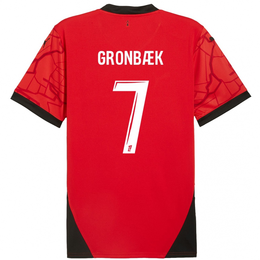 Enfant Football Maillot Albert Grønbaek #7 Rouge Noir Tenues Domicile 2024/25 Canada