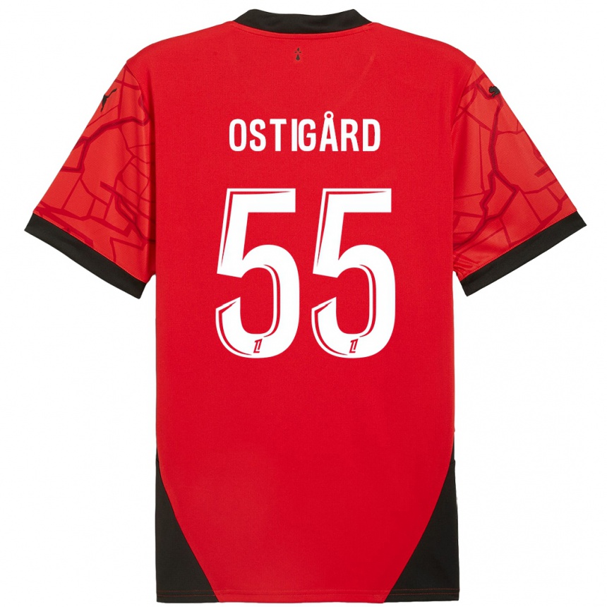 Enfant Football Maillot Leo Ostigard #55 Rouge Noir Tenues Domicile 2024/25 Canada