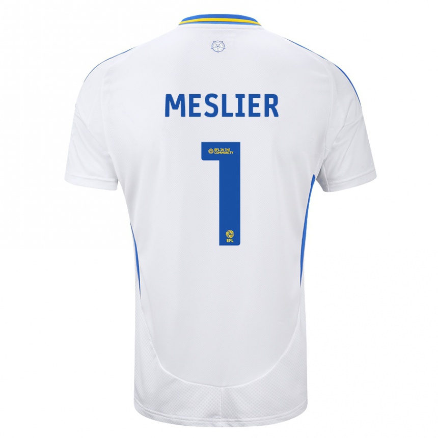 Enfant Football Maillot Illan Meslier #1 Blanc Bleu Tenues Domicile 2024/25 Canada