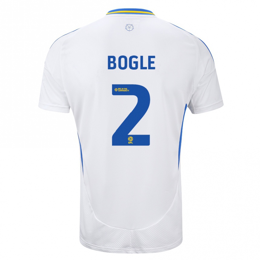 Kids Football Jayden Bogle #2 White Blue Home Jersey 2024/25 T-Shirt Canada