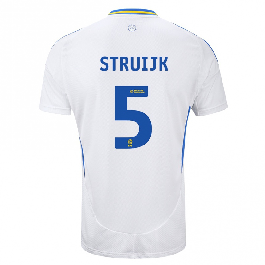 Kids Football Pascal Struijk #5 White Blue Home Jersey 2024/25 T-Shirt Canada