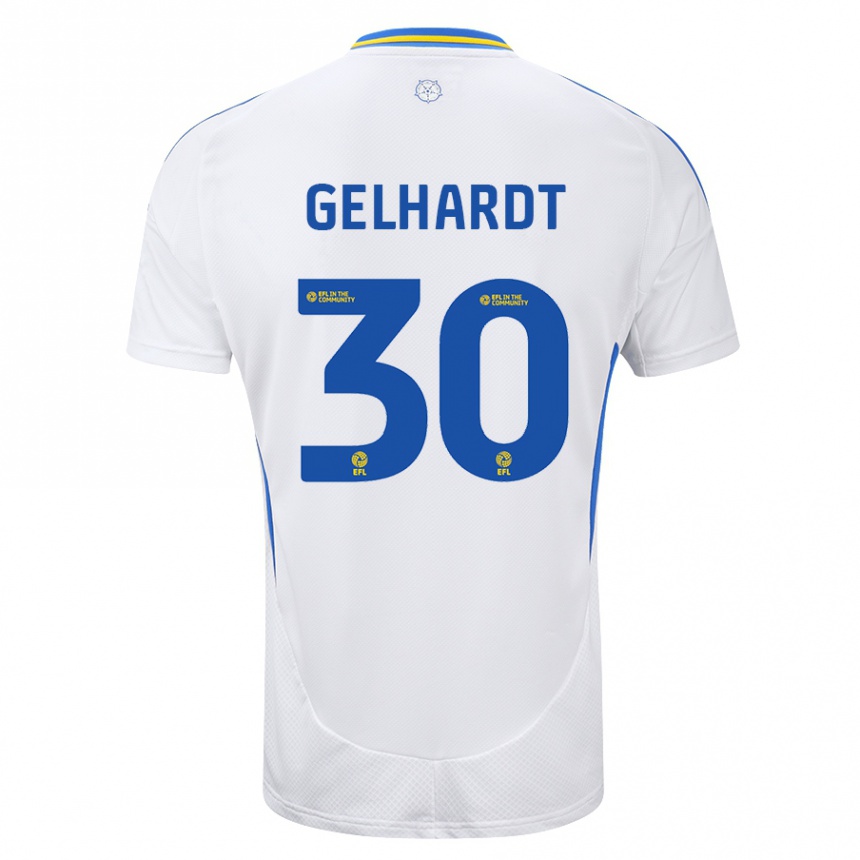 Kids Football Joe Gelhardt #30 White Blue Home Jersey 2024/25 T-Shirt Canada