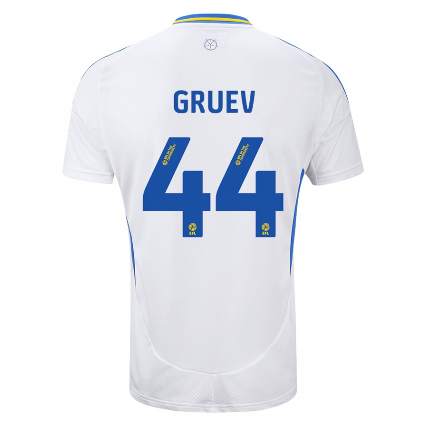 Kids Football Ilia Gruev #44 White Blue Home Jersey 2024/25 T-Shirt Canada