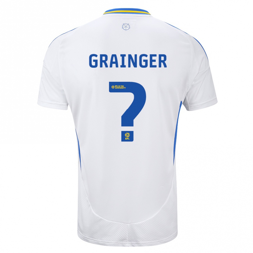 Kids Football Owen Grainger #0 White Blue Home Jersey 2024/25 T-Shirt Canada