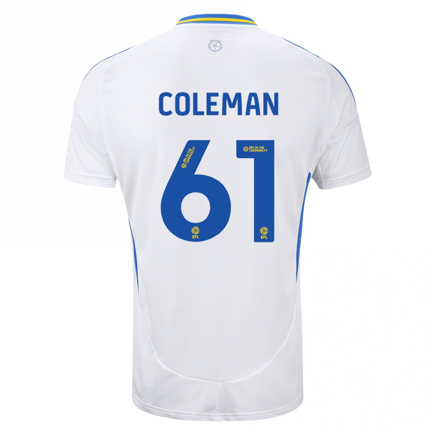 Kids Football Cian Coleman #61 White Blue Home Jersey 2024/25 T-Shirt Canada