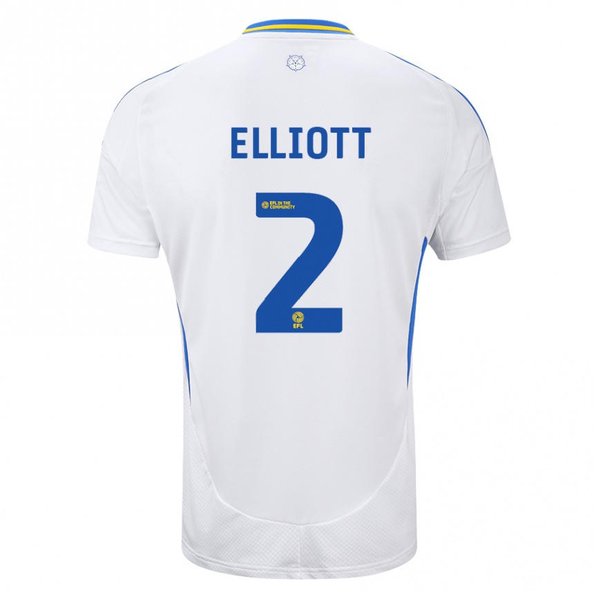 Kids Football Izzy Elliott #2 White Blue Home Jersey 2024/25 T-Shirt Canada