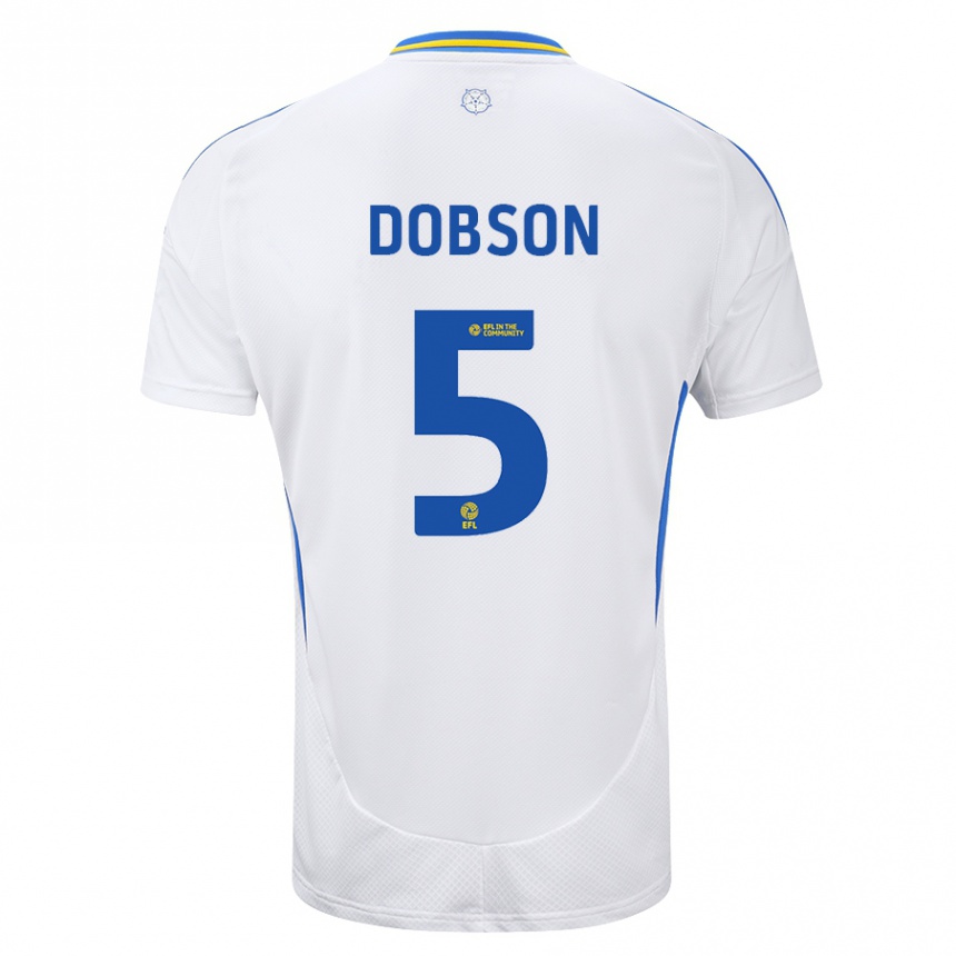 Enfant Football Maillot Ellie Dobson #5 Blanc Bleu Tenues Domicile 2024/25 Canada