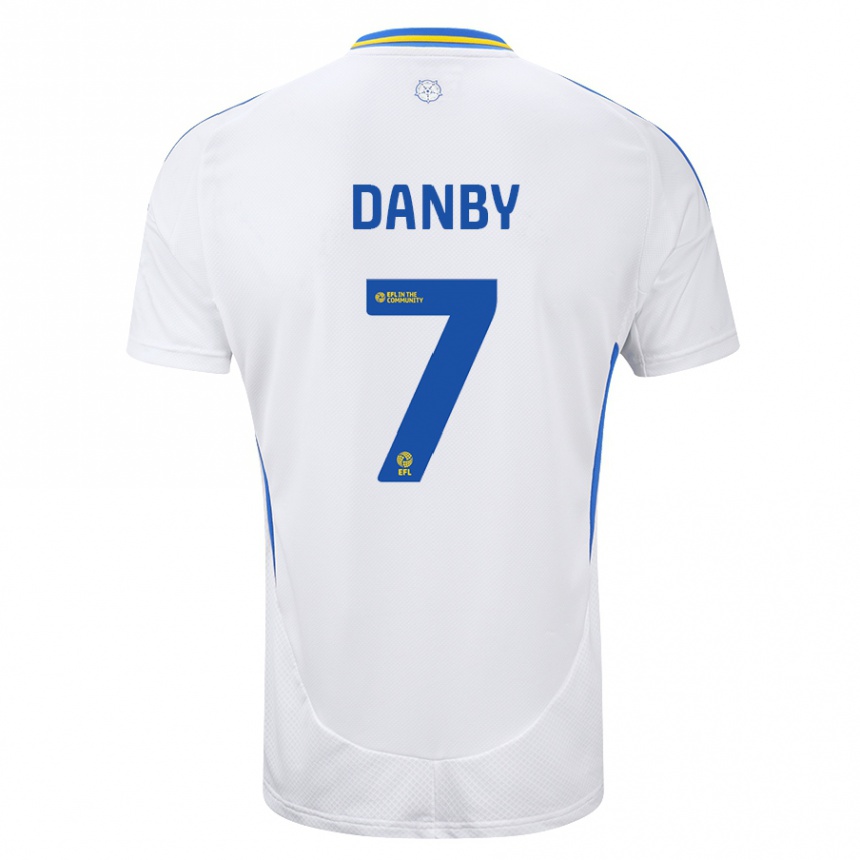 Kids Football Sarah Danby #7 White Blue Home Jersey 2024/25 T-Shirt Canada