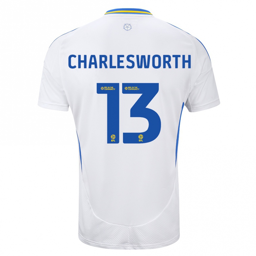 Kids Football Millie Robshaw-Charlesworth #13 White Blue Home Jersey 2024/25 T-Shirt Canada