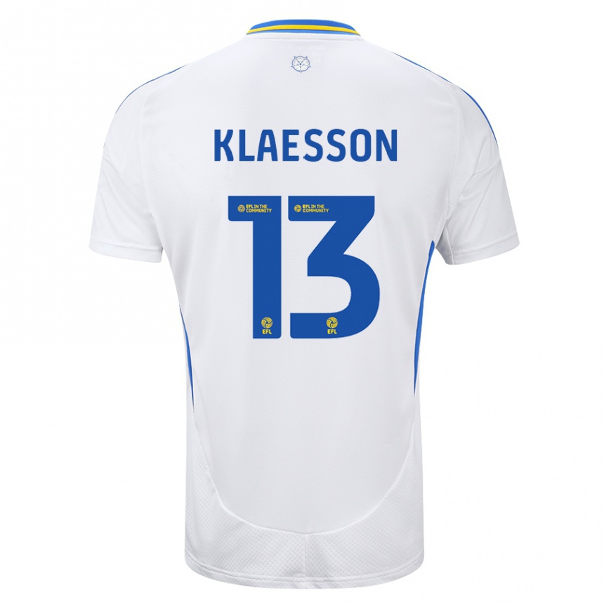 Kids Football Kristoffer Klaesson #13 White Blue Home Jersey 2024/25 T-Shirt Canada