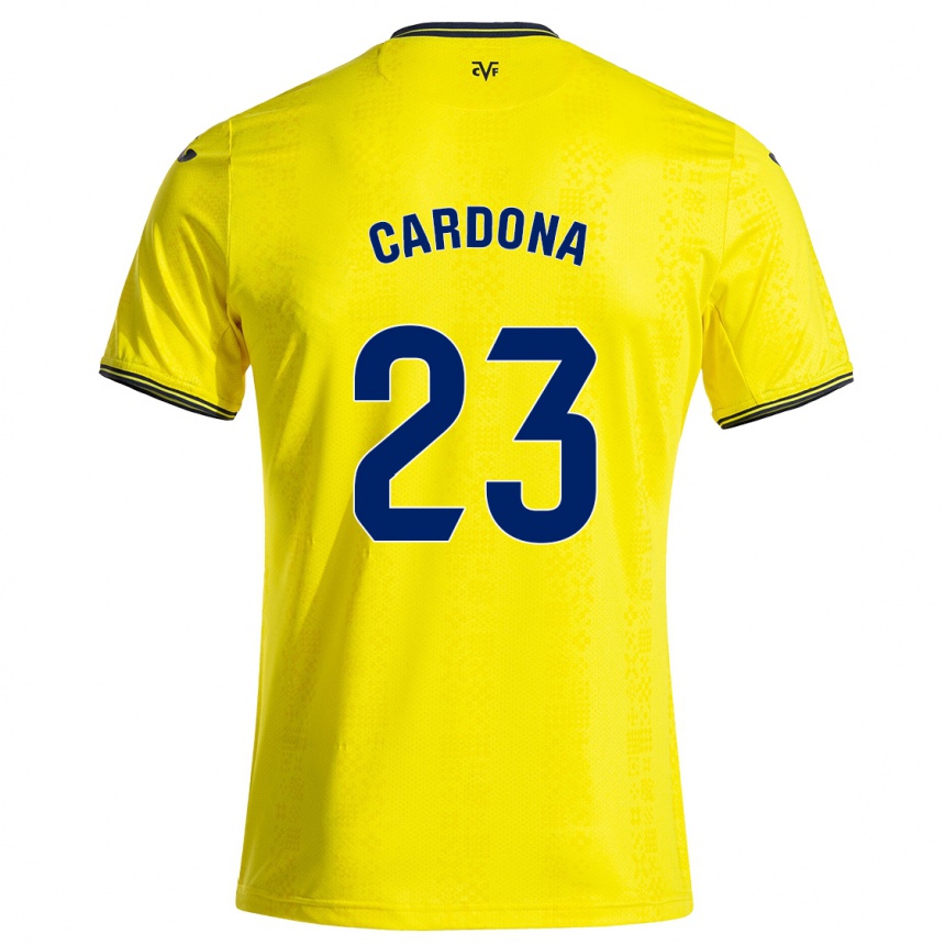 Enfant Football Maillot Sergi Cardona #23 Jaune Noir Tenues Domicile 2024/25 Canada