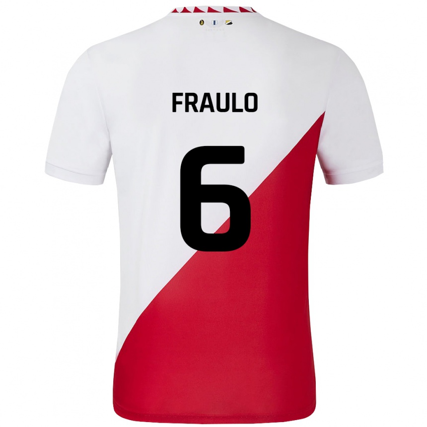 Kids Football Oscar Fraulo #6 White Red Home Jersey 2024/25 T-Shirt Canada