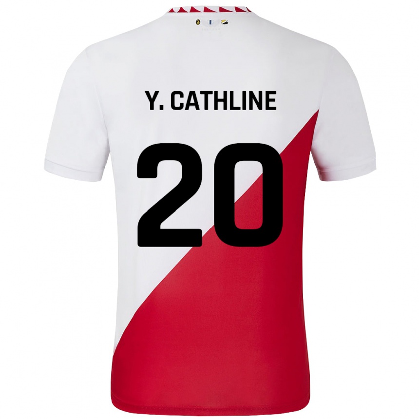 Kids Football Yoann Cathline #20 White Red Home Jersey 2024/25 T-Shirt Canada