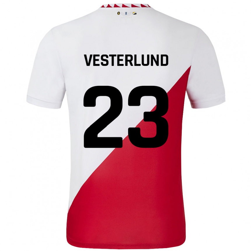 Kids Football Niklas Vesterlund #23 White Red Home Jersey 2024/25 T-Shirt Canada