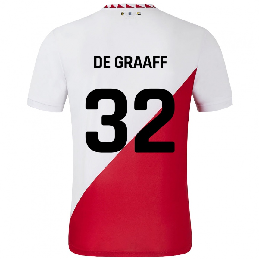 Kids Football Tom De Graaff #32 White Red Home Jersey 2024/25 T-Shirt Canada