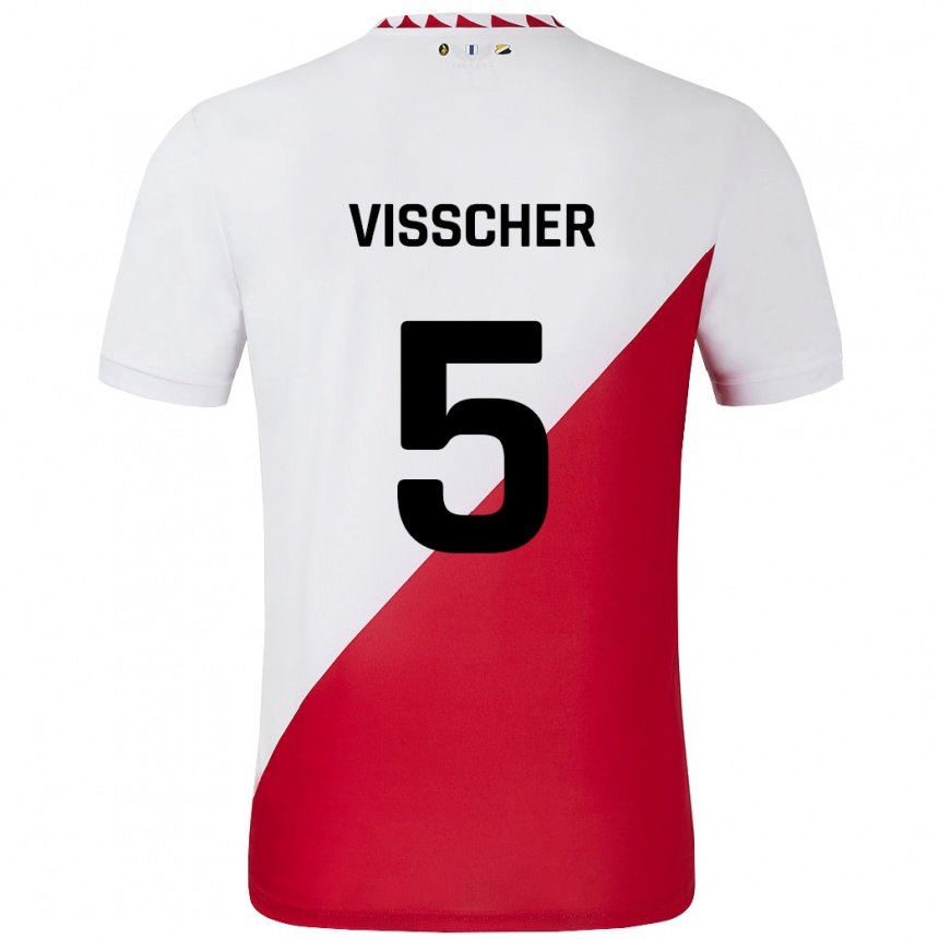 Kids Football Amber Visscher #5 White Red Home Jersey 2024/25 T-Shirt Canada