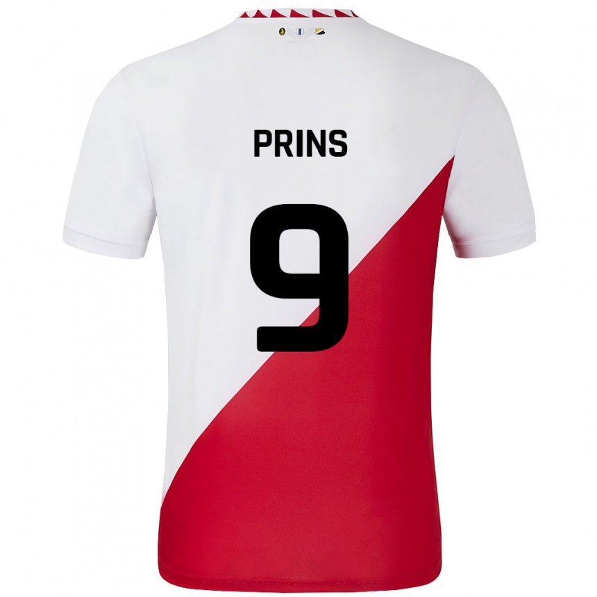 Kids Football Femke Prins #9 White Red Home Jersey 2024/25 T-Shirt Canada