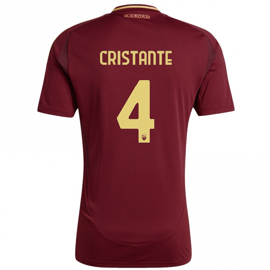 Kids Football Bryan Cristante #4 Red Brown Gold Home Jersey 2024/25 T-Shirt Canada