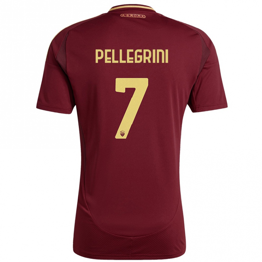 Kids Football Lorenzo Pellegrini #7 Red Brown Gold Home Jersey 2024/25 T-Shirt Canada