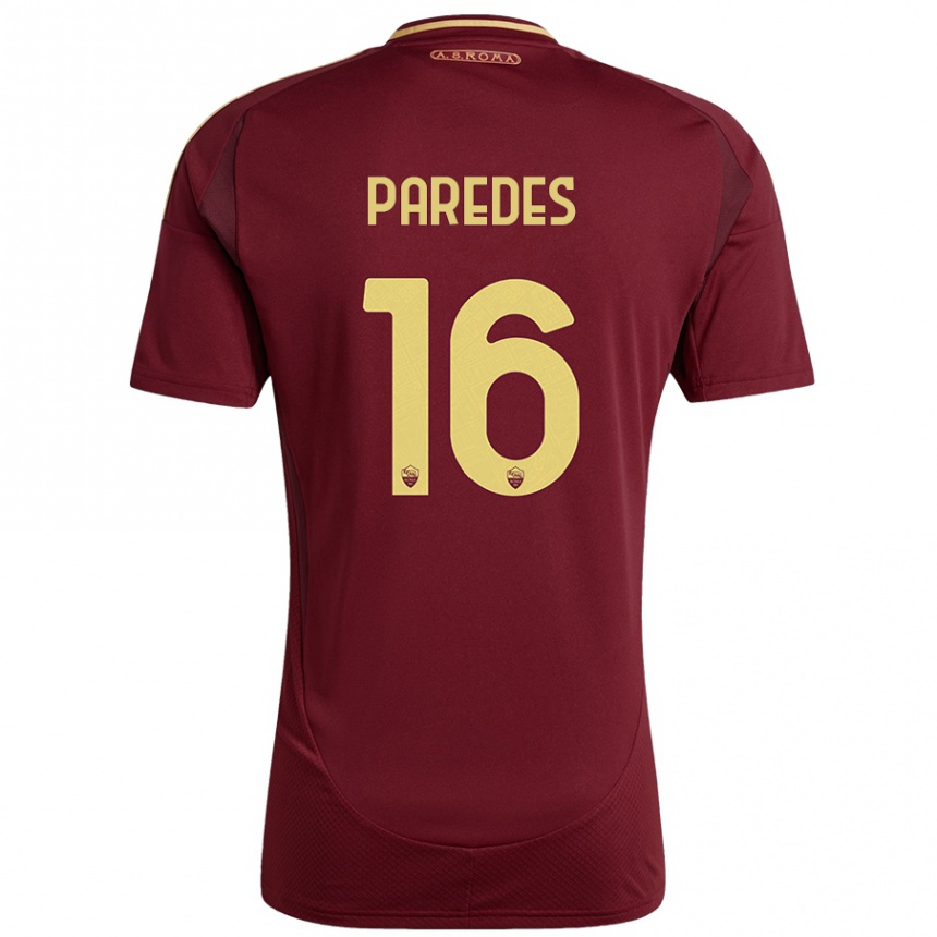 Enfant Football Maillot Leandro Paredes #16 Rouge Brun Or Tenues Domicile 2024/25 Canada